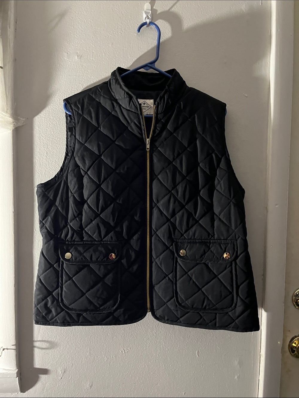 St. John's Bay Black Quilted Vest with Gold-Tone Zipper